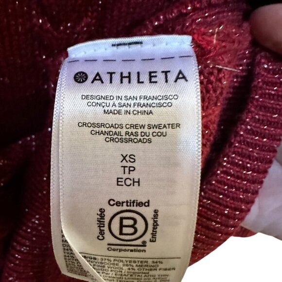 Athleta Crossroads Crewneck Sweater Red Metallic Knit Career Work Size XS - Picture 7 of 8